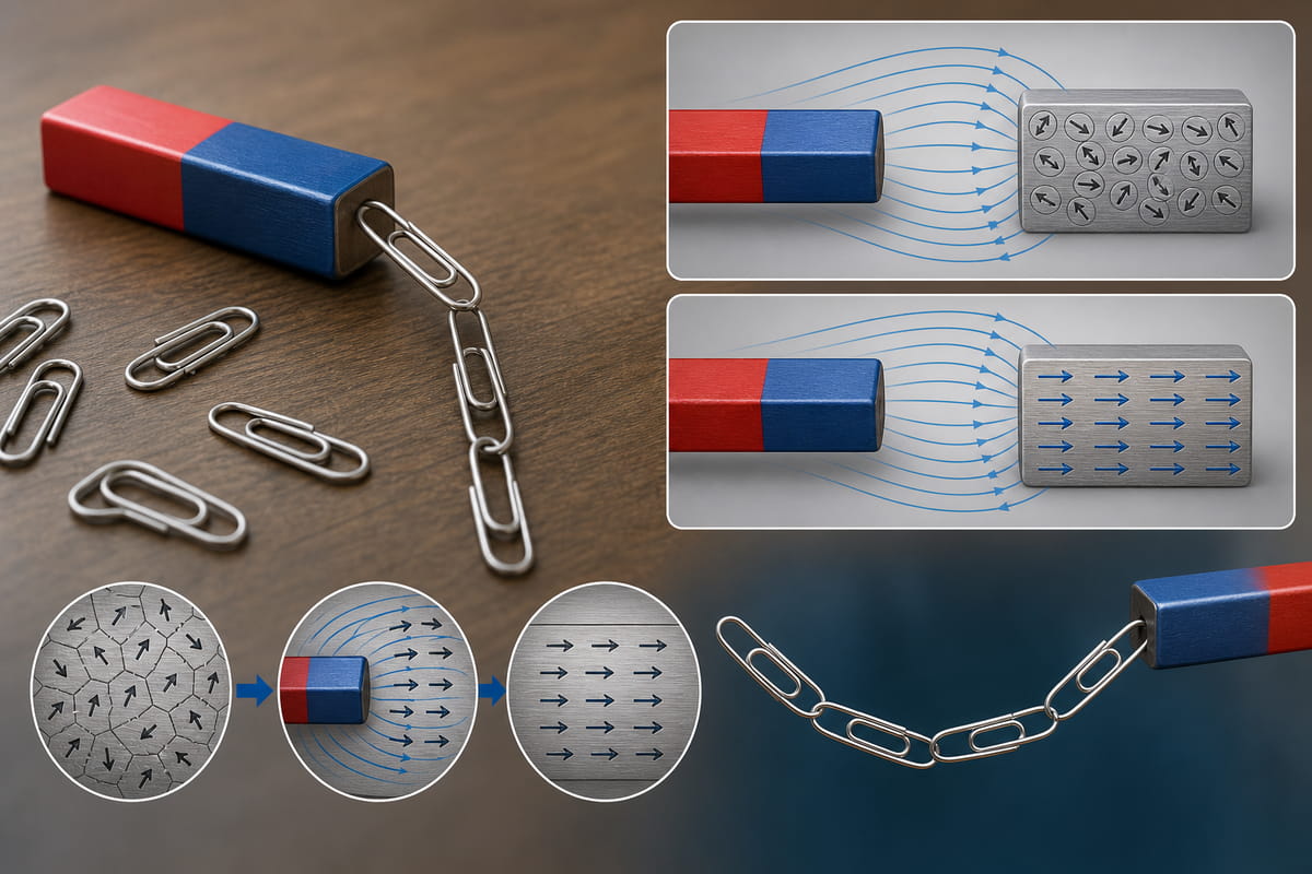 When a bar magnet gets close to a piece of iron, it becomes a temporary magnet