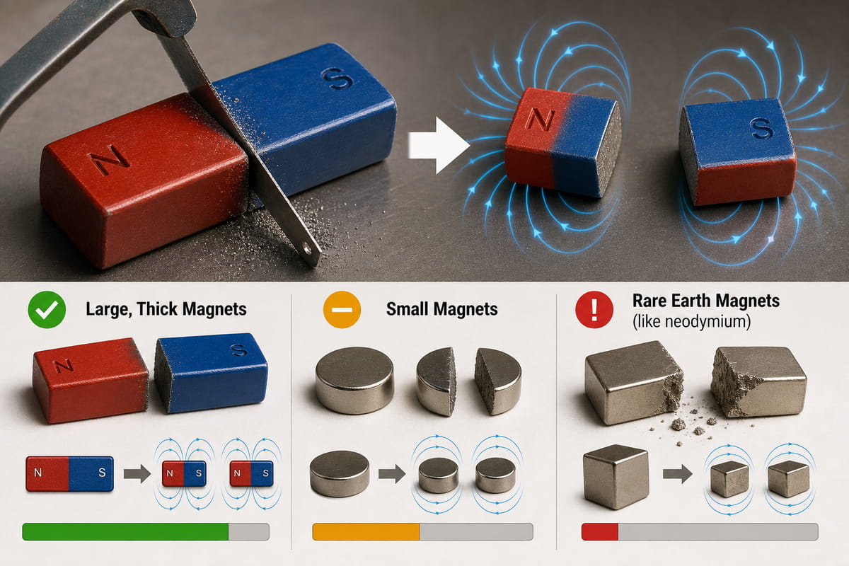 after cutting a magnet, each individual piece will be slightly weaker than the original