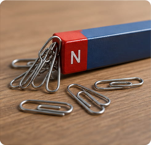 A bar magnet can attract other magnets and also pulls on iron, nickel, cobalt, and anything with those metals inside