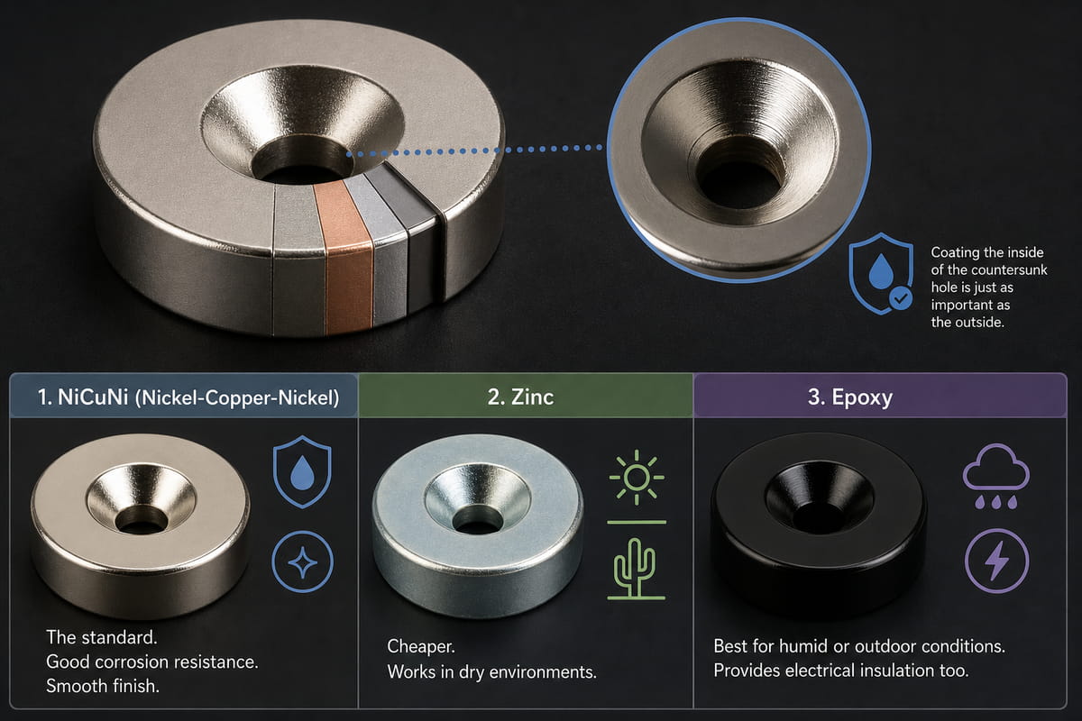 Choose Your Coating for Countersunk Neodymium Magnets