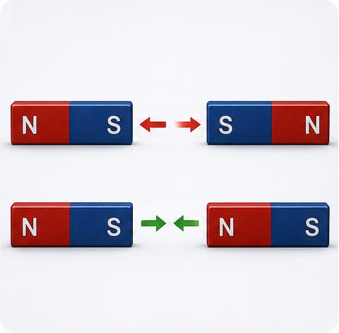 Every bar magnet has a North and South pole and these poles opposites attract, likes repel