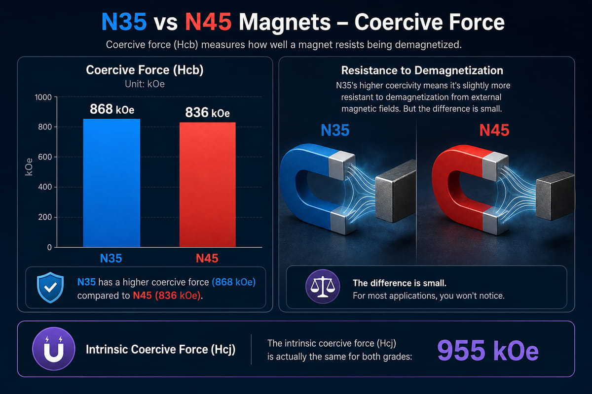 N35 vs N45 Magnets Coercive Force