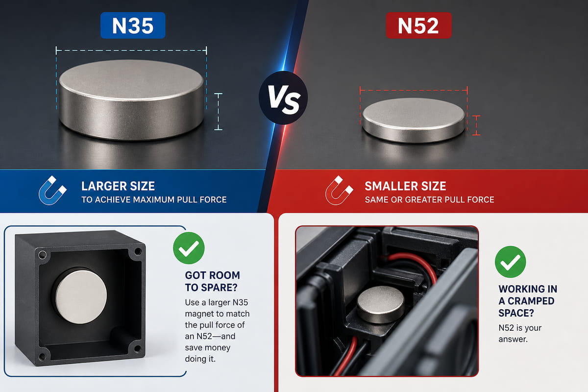 N35 vs N52 Magnets Size and Space Constraints